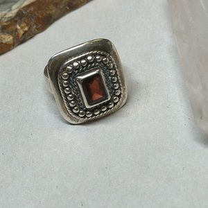 Sterling silver garnet ornate Bali style ring